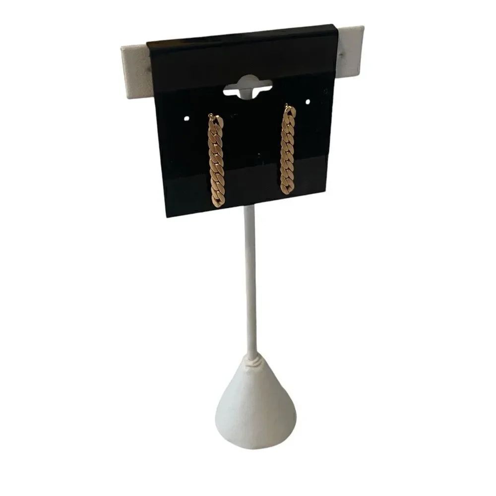 Matte Goldtone Linear Chainlink Drop Earrings. - Picture 3 of 5